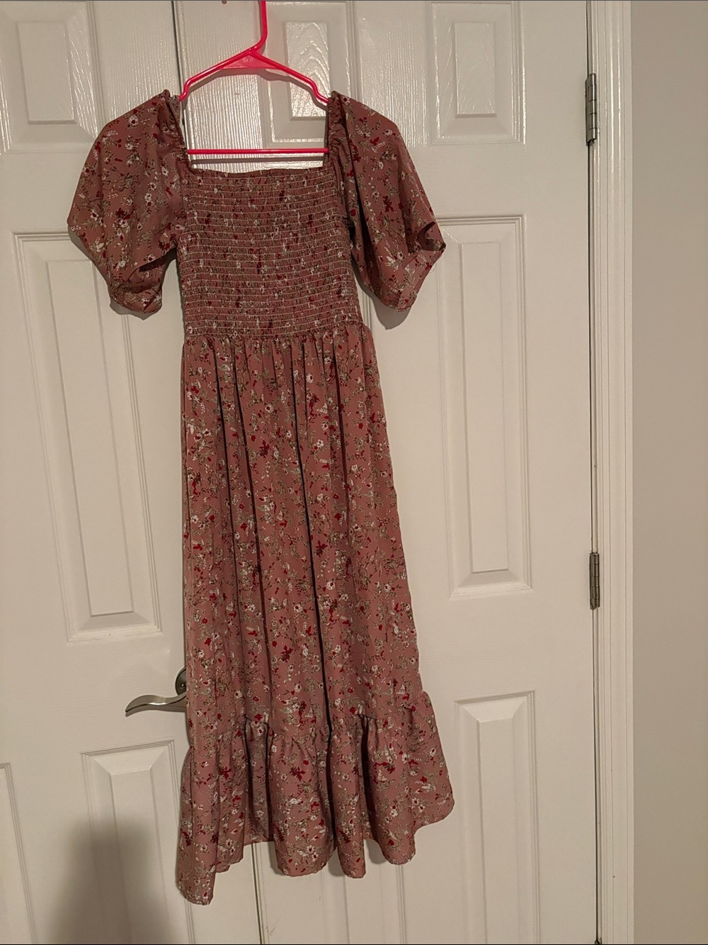 Floral Puff-Sleeve Smocked Maxi Dress - Dusty Rose